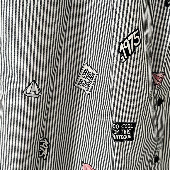 Zara Basics Twee Black White Pinstripe Quirky Pattern Buttons Full Skirt - Picture 8 of 16